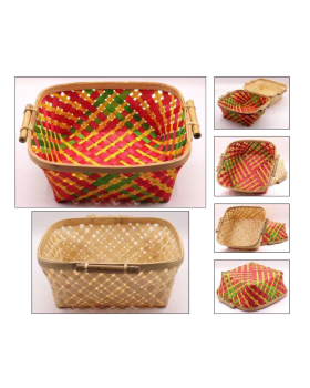 Bamboo Square Basket with Side Handles Bamboo Square Basket with Side Handles